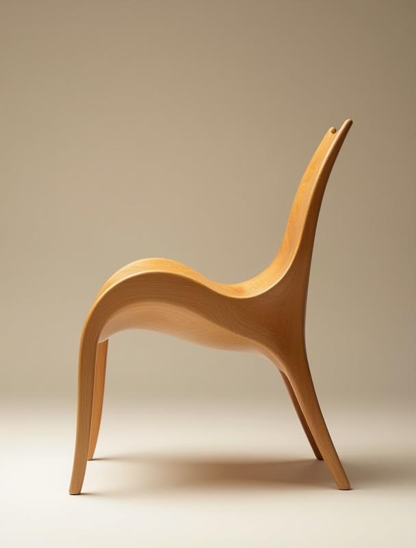 Elegant bentwood chair with curved backrest and legs, showcasing bending techniques