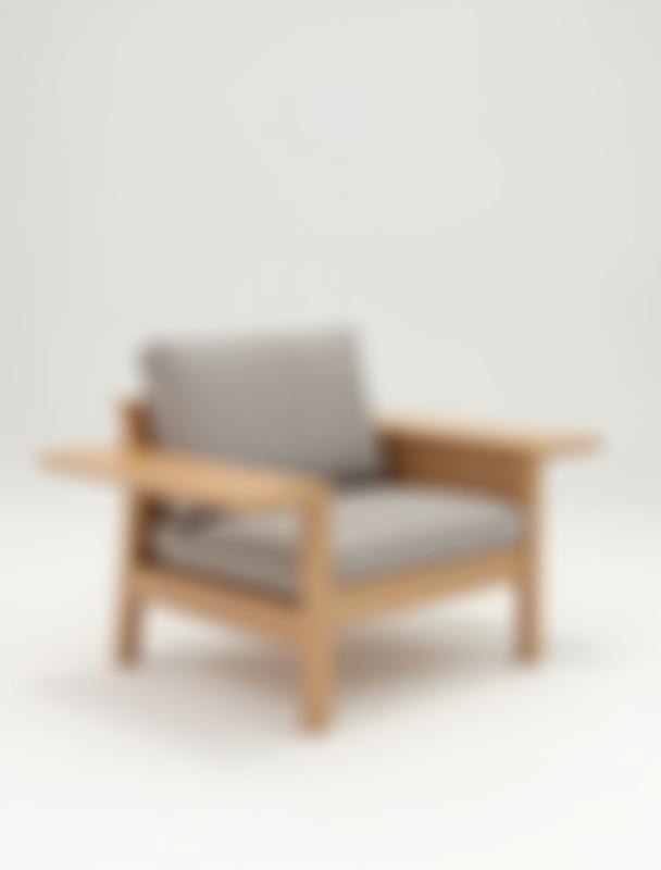 Stylish modern wooden armchair with clean lines and broad armrests